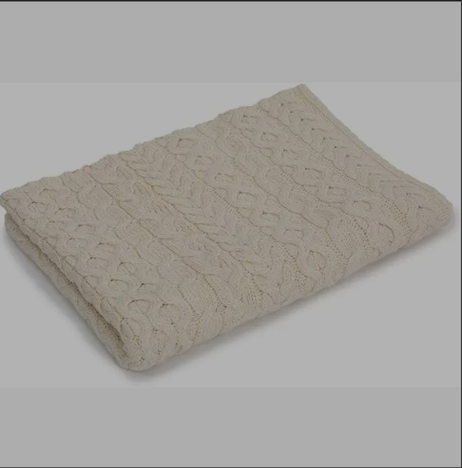 Luxurious 100% Soft No Itch- Merino Wool - Heavy Cable Knit Throw 42" x 62"