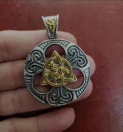 Viking Triquerta Knot Celtic Pendant w Chain , silver or two tone avail