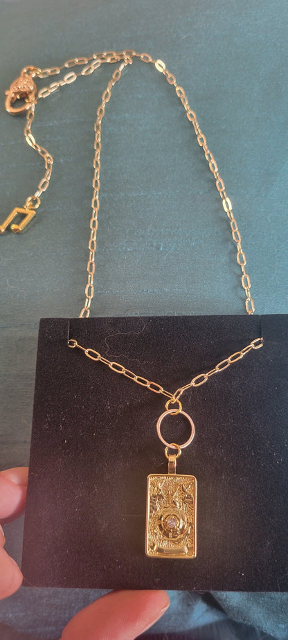 "THE WORLD" Fancy  Handmade Tarot Necklace  by Ui'Cathain Celtic Designs - With Music note Charm- Adjustable  Golden - Tartarian Treasures & Trinkets