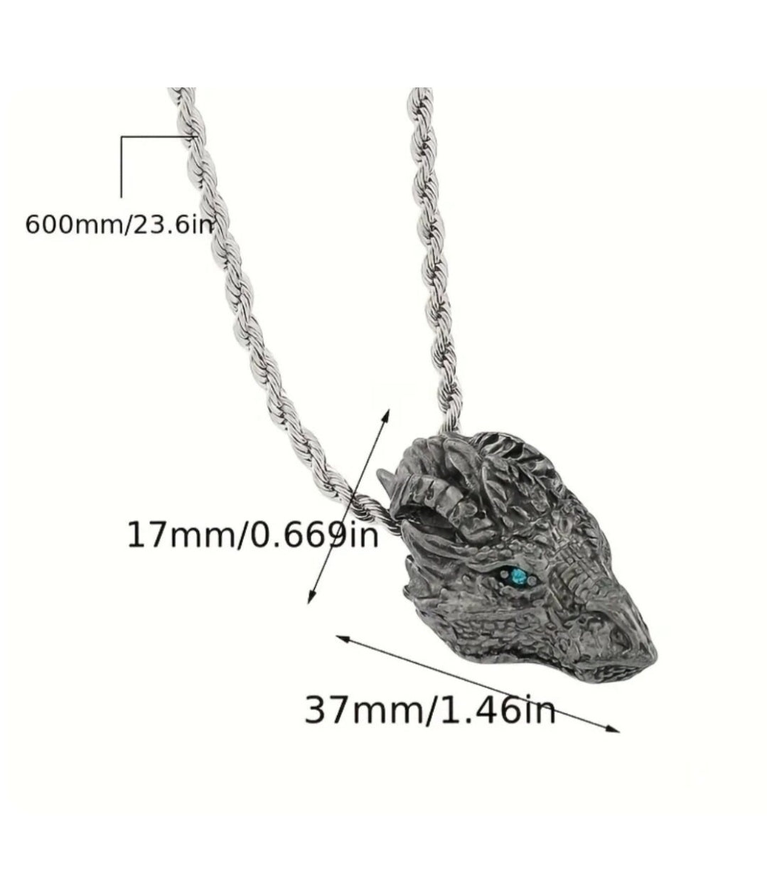 Silver DRAGON Head Metal Pendant w 22 inch silvery chain Detailed nice viking gift - Tartarian Treasures & Trinkets