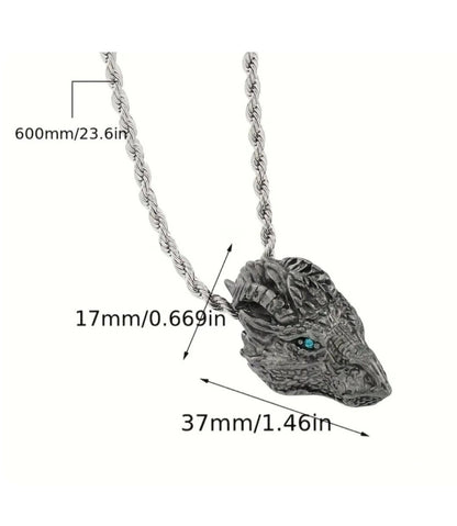 Silver DRAGON Head Metal Pendant w 22 inch silvery chain Detailed nice viking gift - Tartarian Treasures & Trinkets