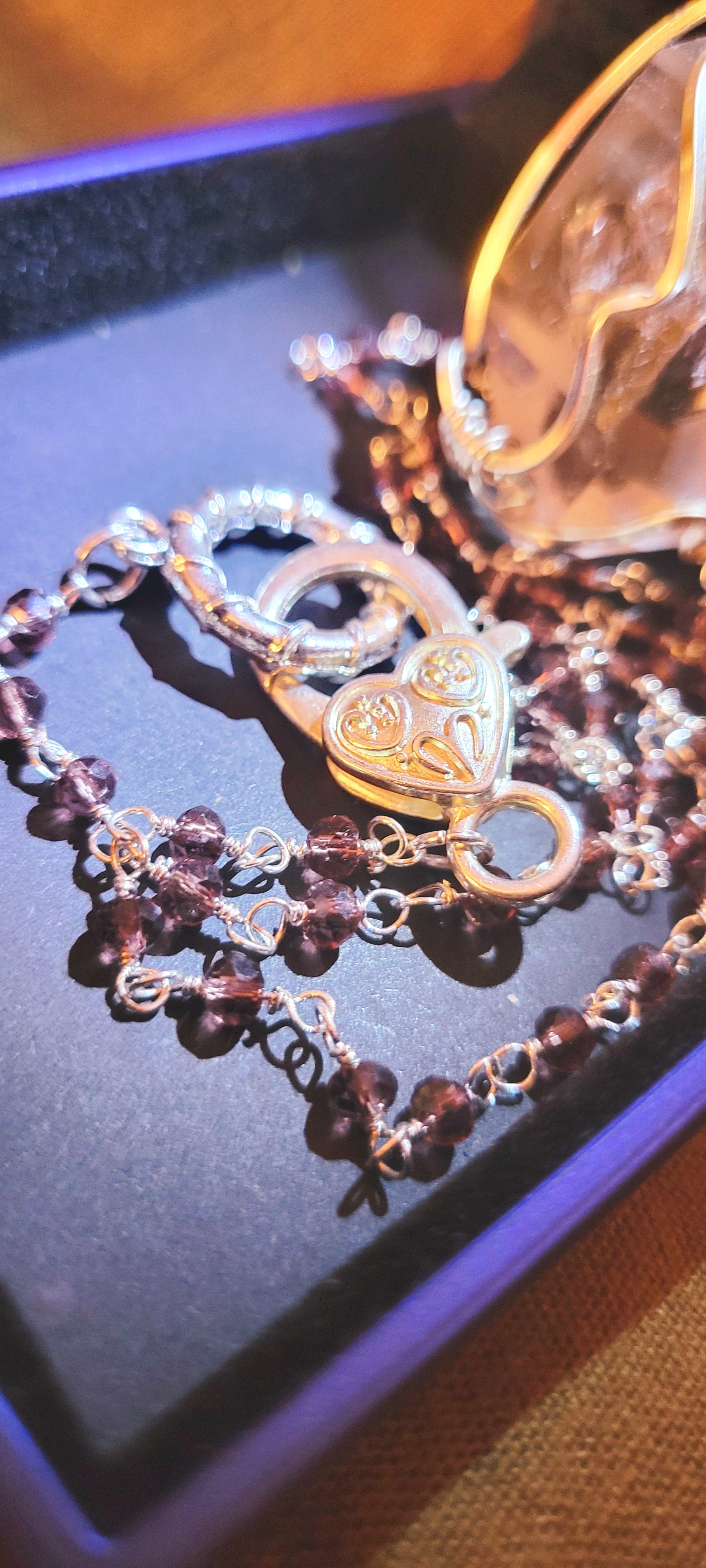 AAA 18.8g Clear Herkimer Diamond Pendant & Red Garnet Beaded Gemstone  24 inch Chain Necklace Handmade  Elegant  Delicate - Tartarian Treasures & Trinkets