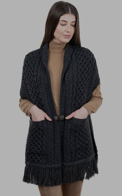 100% Merino Wool Elegant Comfortable Warm SOFT Itch Free- Celtic Shawl w Pockets