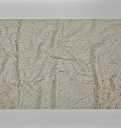 Stunning Thick Heavy  Patchwork Super Soft 100% Merino Wool Knit Throw 42" x 64" Natural Color