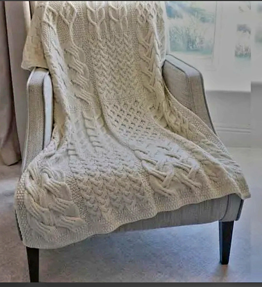 Stunning Thick Heavy  Patchwork Super Soft 100% Merino Wool Knit Throw 42" x 64" Natural Color