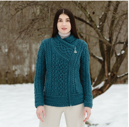 Womens Authentic Soft Thick Merino Wool Side Zip Jacket Cardigan-Made In Ireland  (No itch wool)