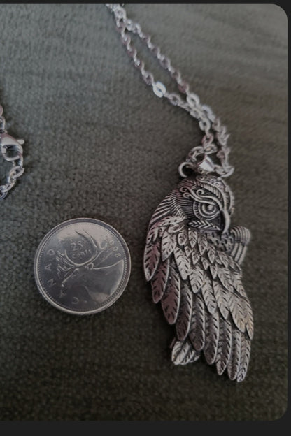 OWL Lovers! Vintage Style 3 inch tall  Antique Silver Owl Pendant Fine Detailed w 22inch chain! Spirit animal
